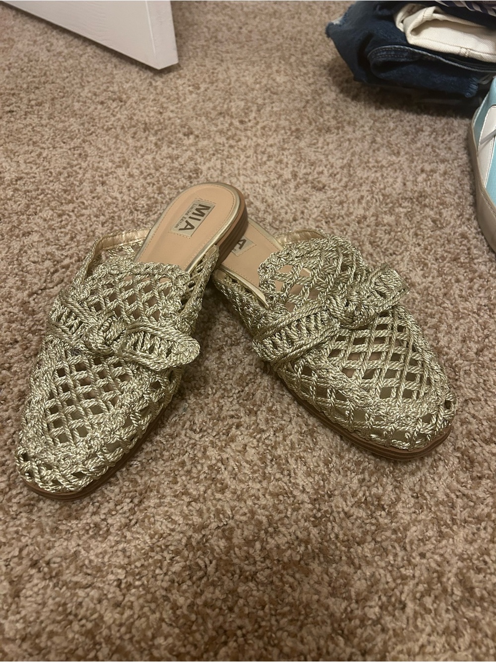 MIA Metallic Gold Braided Slip-On Mules